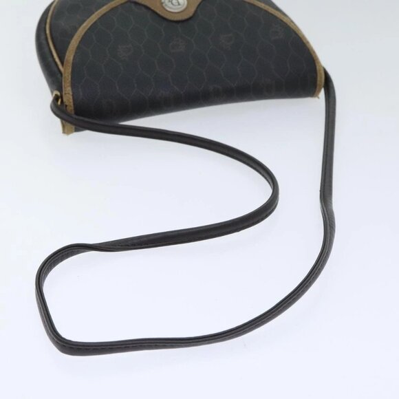 Christian Dior Honeycomb Canvas Shoulder Bag PVC Leather Black Gold Auth - Picture 6 of 15